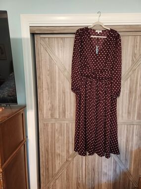 Brand New w/ tags Polka Dot Burgundy Long-Slve Wrap Midi Dress by Ritera Design